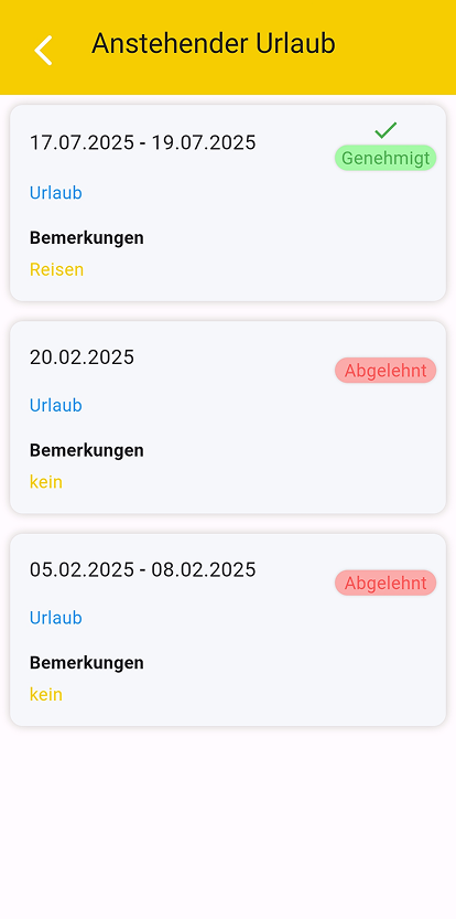 Urlaubsstatus – Übersicht – Mobile App